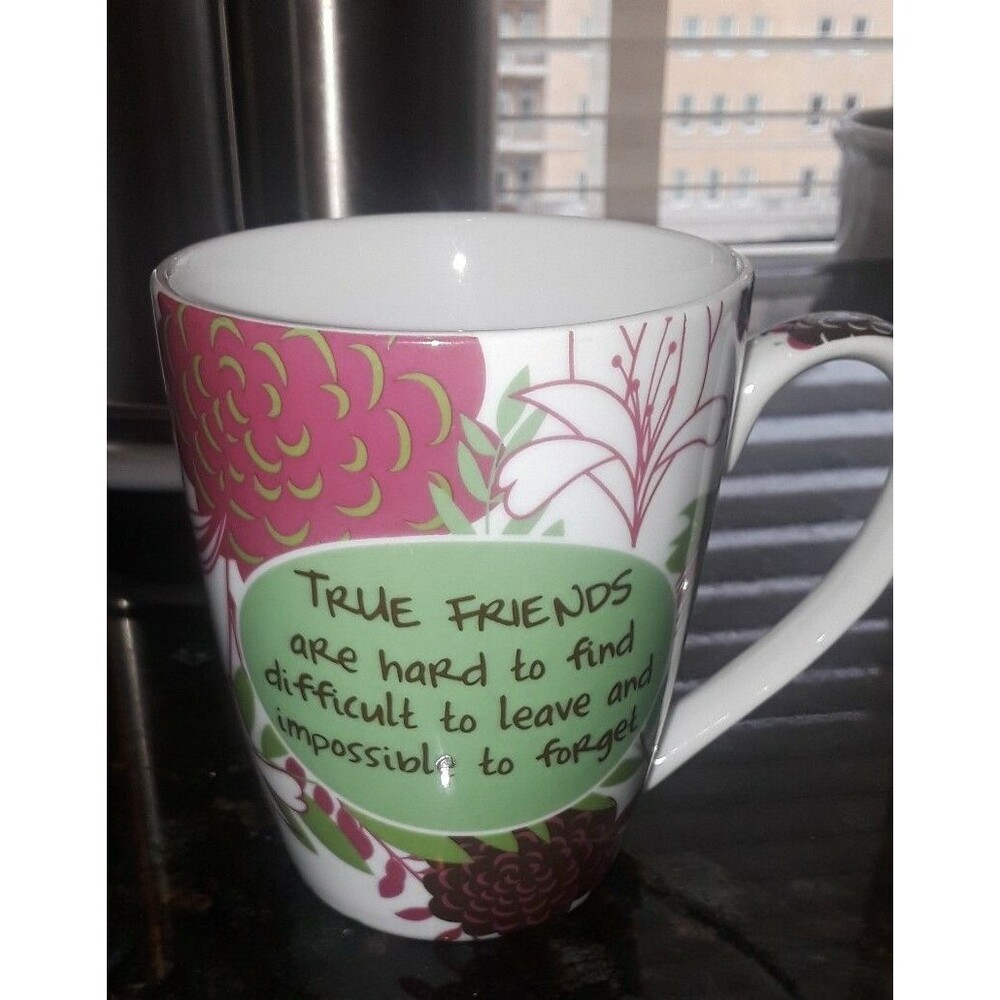 Pier 1 TRUE FRIENDS Mug Green Pink Floral